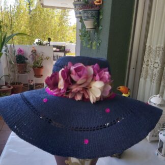 Pamela azul marino en tonos buganvilla