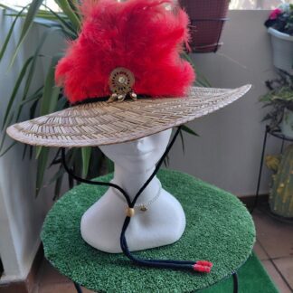 Fedora con plumas rojas