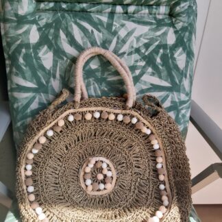 Bolso de cuerda doble cara con materiales: tiras de madroño multicolor