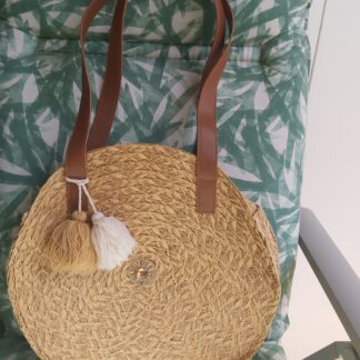 Bolso boho con borlones de algodon
